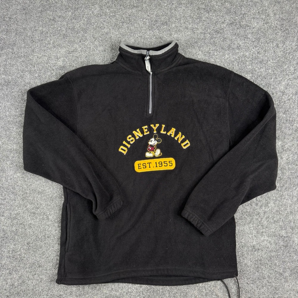 Disneyland Fleece Pullover Mens Size L Black Mickey Mouse Est 1955 Quarter Zip